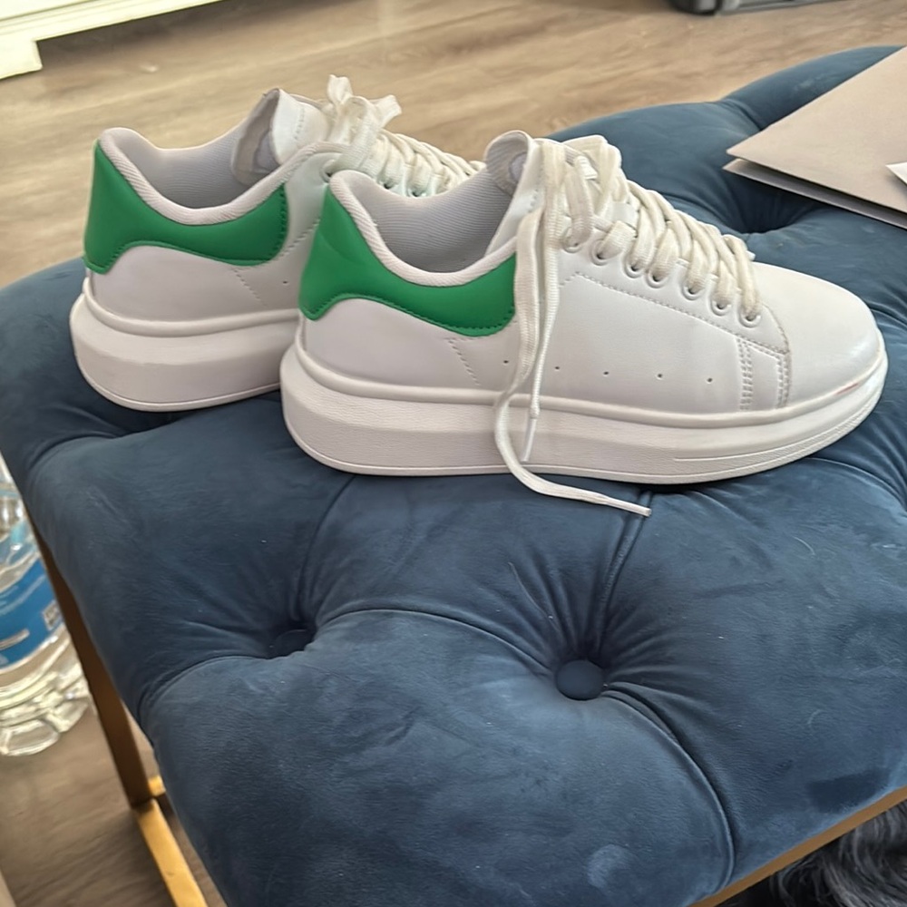 White and Green Platform Sneakers with Chunky Soles